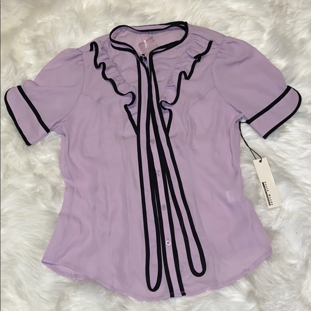 Lavender/Black Button Down Blouse